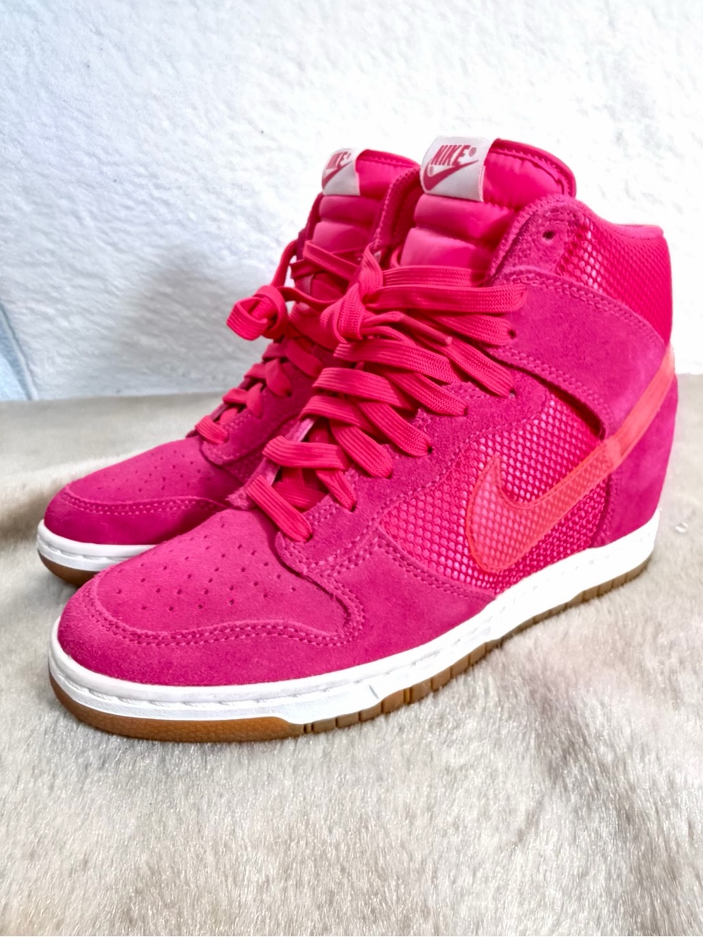 Nike Shoes Dunk Sky Hi Mesh Hidden Wedge Pink Suede Womens 7.5 Sneakers